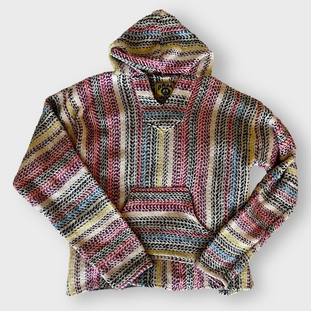 Baja Style Striped Hooded Pullover Sweatshirt - Multicolor